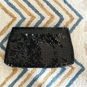 1970s black metal mesh clutch pouch by Allen Edward